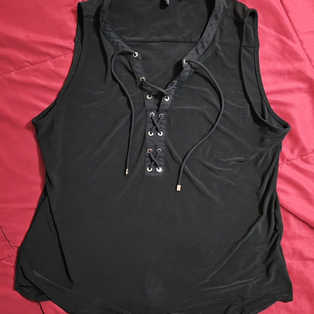 Black Lace-Up Sleeveless Top